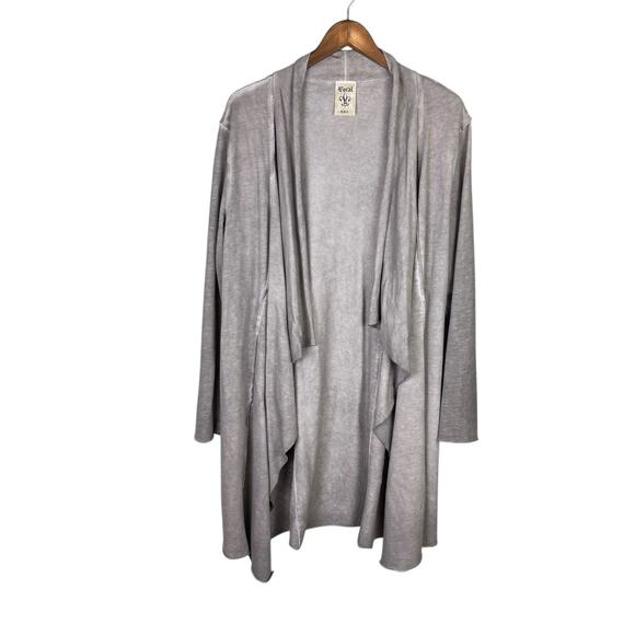 Vocal Taupe Vintage Wash Long Sleeve Draped Open Cardigan Layering Sweater - Picture 8 of 11